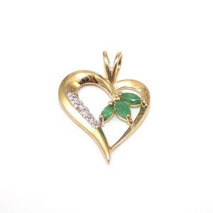 10K Gold Natural Emerald Diamond Heart Pendant